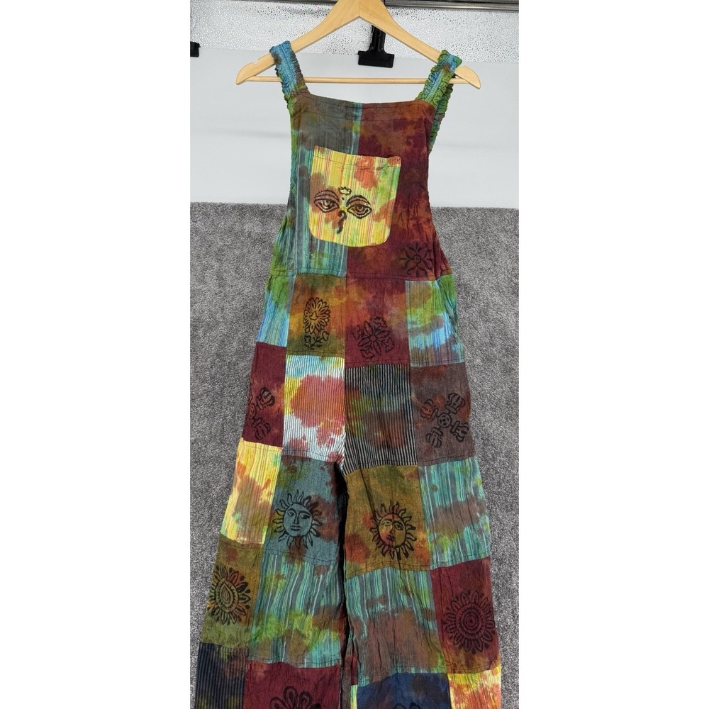 Rhea Boho Patchwork Overalls Women Jumpsuit Buddha Eye Sun Print Hippie Nepal